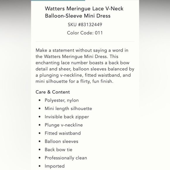 Anthropologie WATTERS MERINGUE IN LACE/ size 4 Ivory - Picture 12 of 14